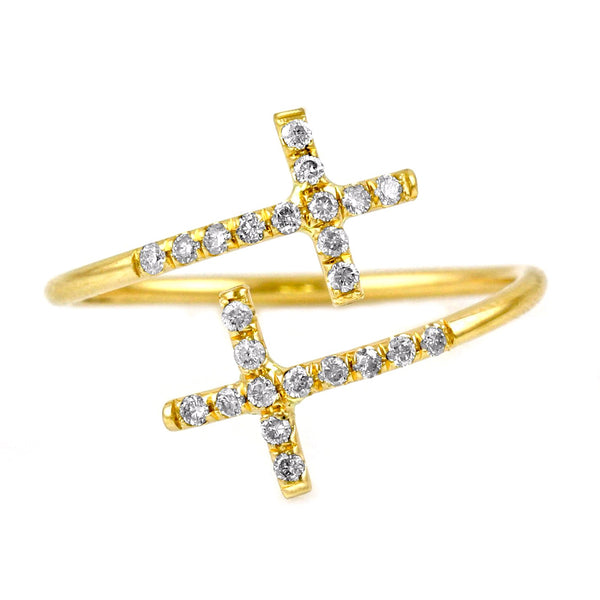0.07ct Pavé Round Diamonds in 14K Gold Double Cross Wrap Band Ring