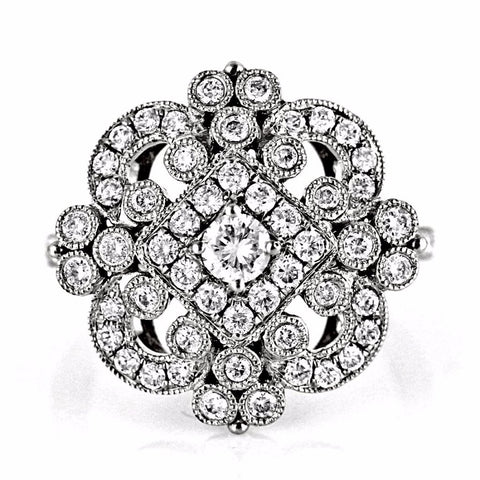 0.97ct Pavé Diamonds in 14K Gold Filigree Floral Statement Ring
