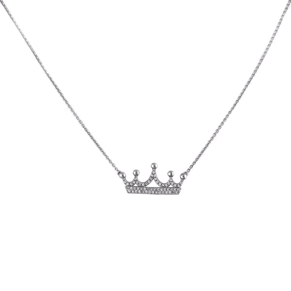 0.18ct Pavé Diamond in 14K Gold Crown Charm Necklace