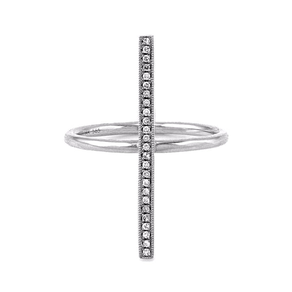 0.08ct Round Diamond in 14K Gold Milgrain Vertical Bar Ring