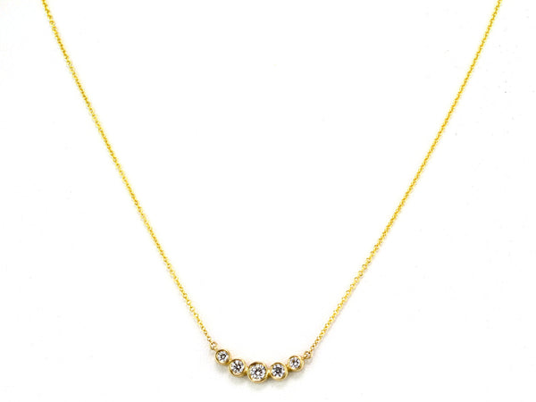 0.33ct Round Diamond in 14K Gold Curved Bezel Set 5 Stones Charm Necklace