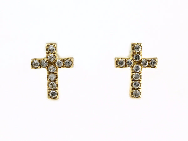 0.05ct Round Micro Pavé Diamond in 14K Gold Mini Cross Stud Earrings