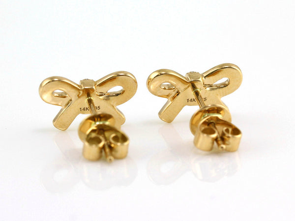 0.15ct Pavé Round Diamond in 14K Gold Bow Ribbon Stud Earrings
