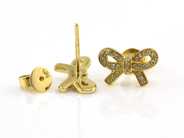 0.15ct Pavé Round Diamond in 14K Gold Bow Ribbon Stud Earrings