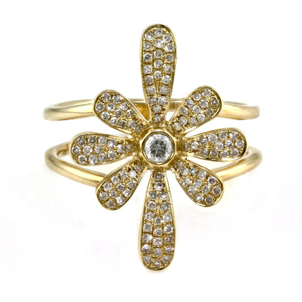 0.37ct Bezel Micro Pave Diamonds in 14K Gold Daisy Flower Ring