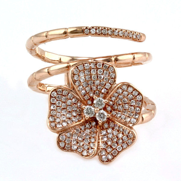 0.48ct Pave Round Diamond in 14KGold Flower Wrap Ring