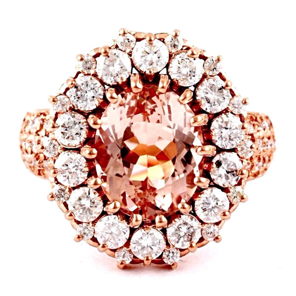 4.85tcw Oval Morganite & Diamonds in 14K Rose Gold Wedding Engagement Ring