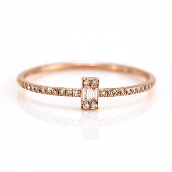 0.11ct Baguette & Round Diamonds in 14K Gold Solitaire Ring