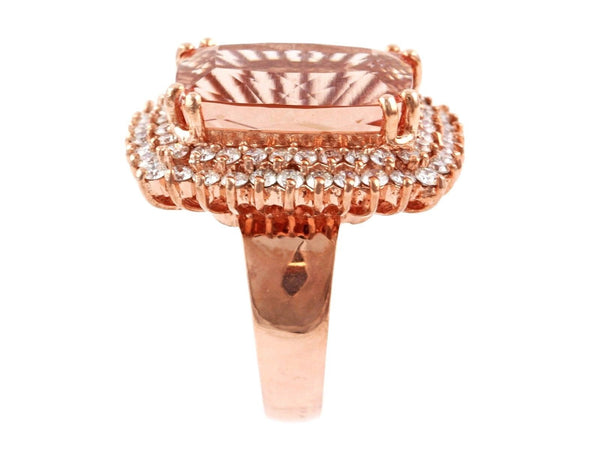 17.64ct Rectangular Morganite & Diamonds in 14K Rose Gold Cocktail Ring