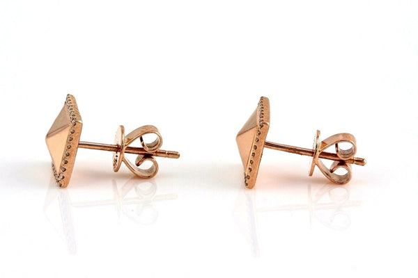 0.14ct Micro Pavé Round Diamonds in 14K Gold Square Pyramid Stud Earrings