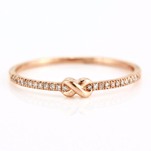 0.06ct Pavé Round Diamonds in 14K Gold Skinny Infinity Knot Band Ring