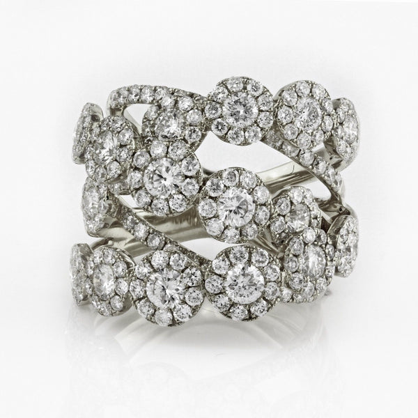 3.41ct Round Diamonds in 14K Gold Overlapping Floral Anniversary Ring