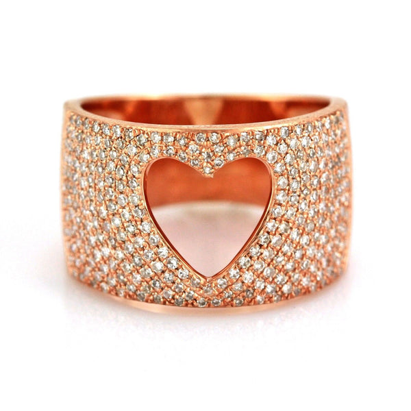 0.91ct Pavé Round Diamonds in 14K Gold Hollow Heart Inlay Band Ring