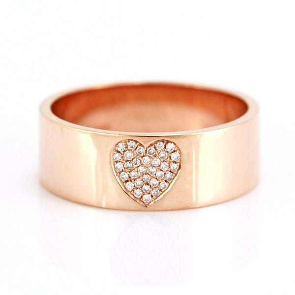 0.07ct Pavé Round Diamonds in 14K Gold Heart Engraved Inlay Band Ring