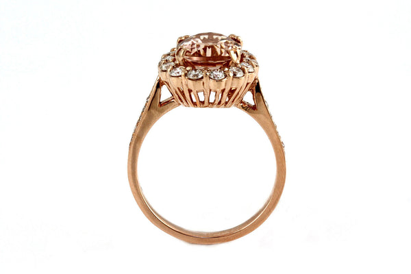3.56tcw Oval Morganite & Diamonds in 14K Rose Gold Engagement Halo Ring