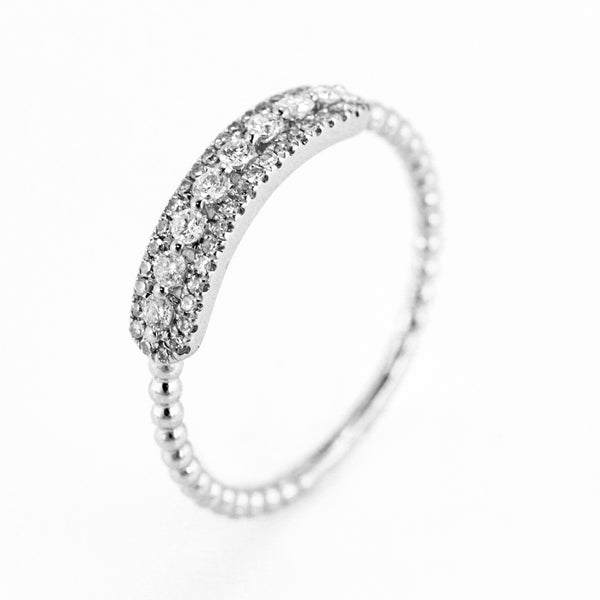 0.27ct Pavé Round Diamonds in 14K Gold Skinny Beaded Band ID Ring