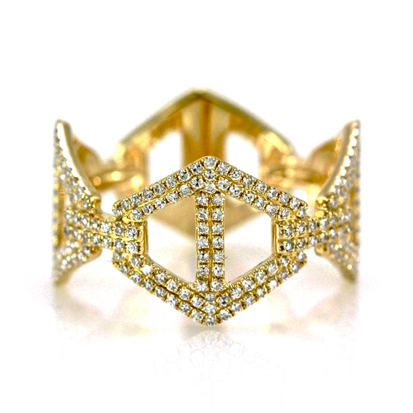 0.50ct Pavé Round Diamonds in 14K Gold Rhombus Anchor Link Band Ring