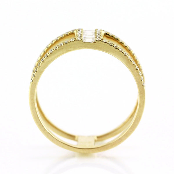 0.29ct Baguette & Round Diamonds in 14K Gold Bridge Double Band Ring