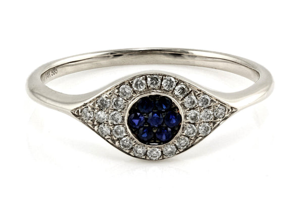 0.25ct Pavé Sapphire & Diamonds 14K Gold Evil Eye Statement Ring
