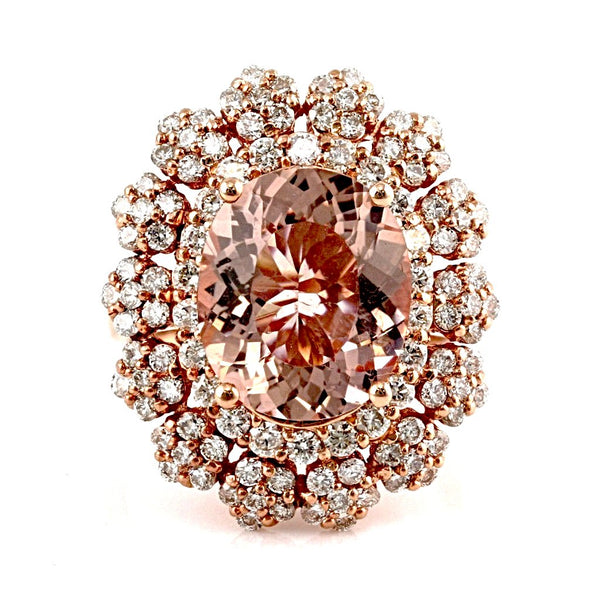 7.44tcw Oval Morganite & Diamonds in 14K Rose Gold Anniversary Floral Ring