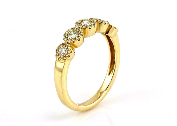 0.48ct Round Diamonds in 14K Yellow Gold Five Rows Halo Ring