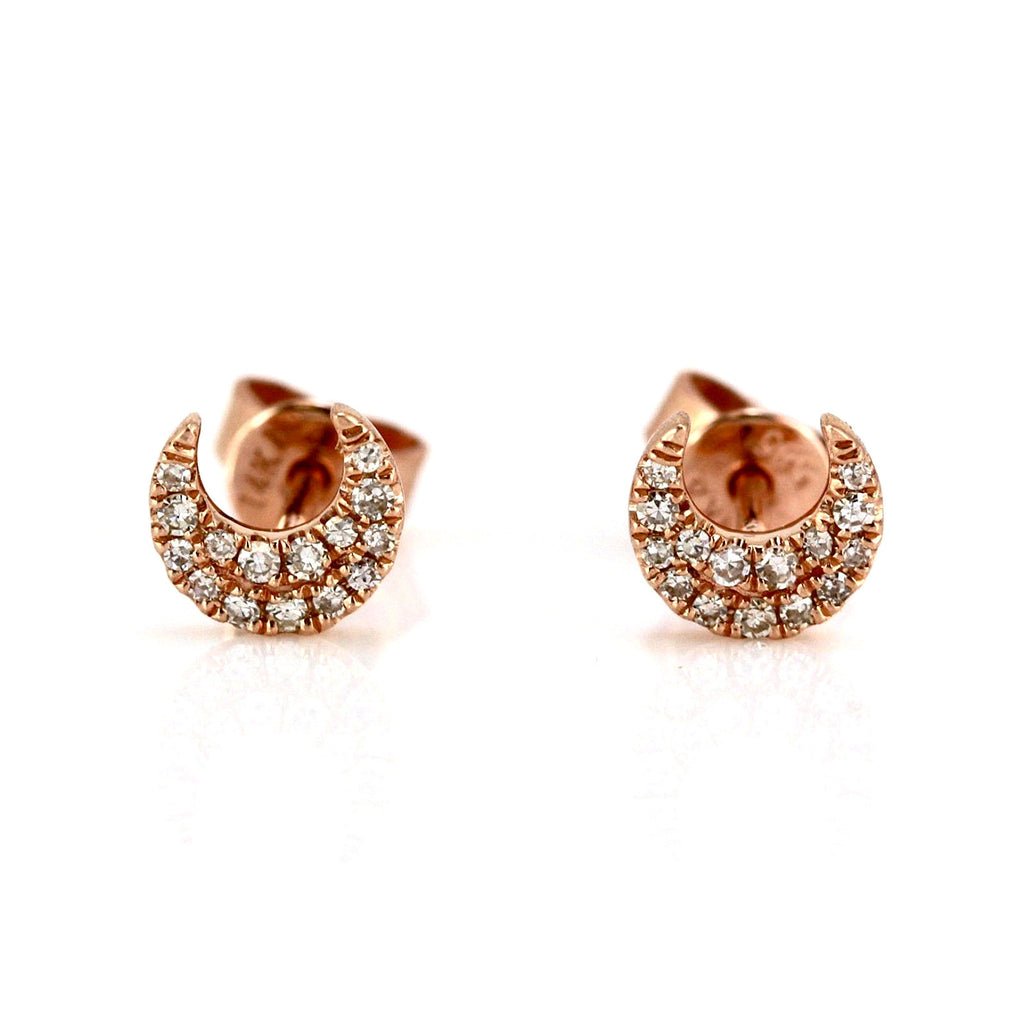 0.11ct Pavé Round Diamonds in 14K Gold Mini Crescent Moon Stud Earrings