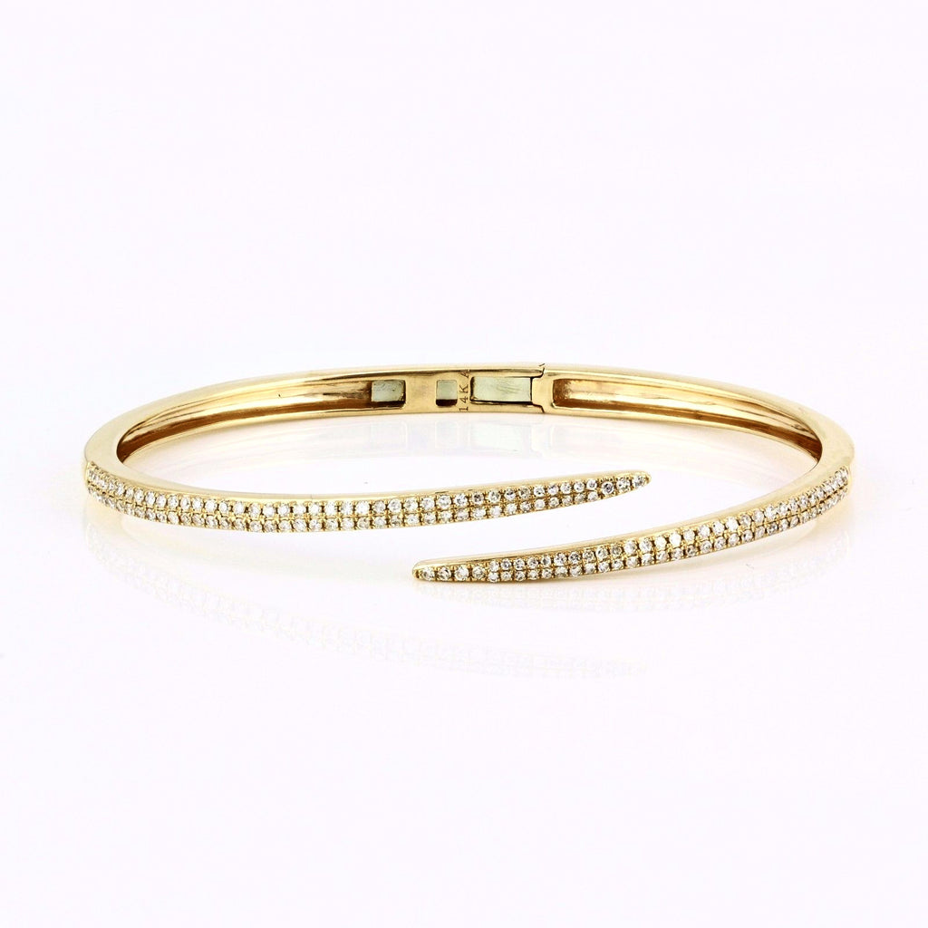 0.91ct Pavé Diamonds in 14K Gold Spike Bangle Cuff Bracelet - 6.5"