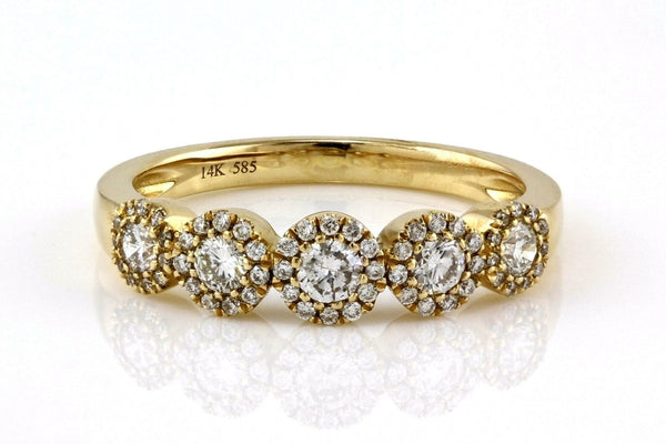 0.48ct Round Diamonds in 14K Yellow Gold Five Rows Halo Ring