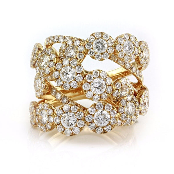 3.41ct Round Diamonds in 14K Gold Overlapping Floral Anniversary Ring