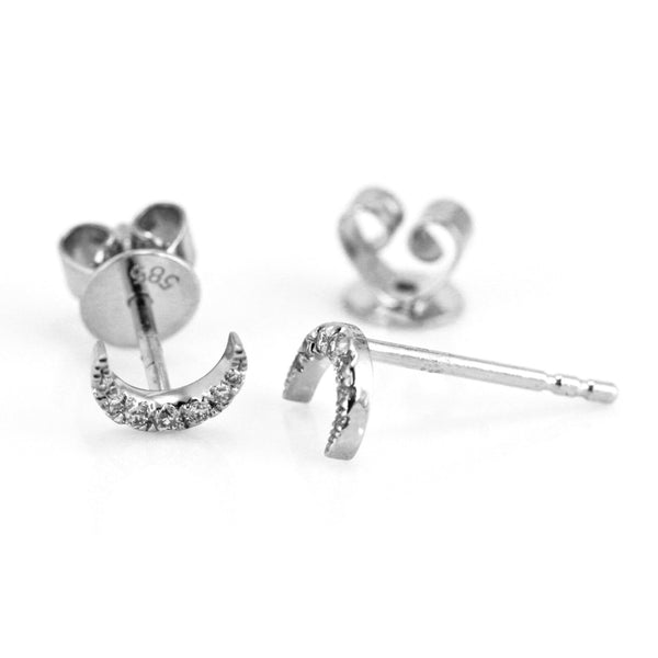 0.06ct Pavé Round Diamonds in 14K Gold Mini Crescent Moon Stud Earrings