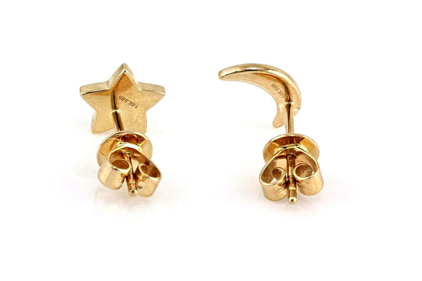 0.12ct Micro Pavé Diamonds in 14K Yellow Gold Mini Crescent Moon & Star Stud Earring