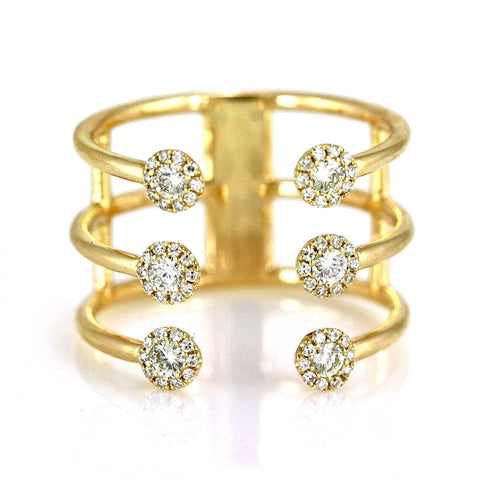 0.38ct Pavé Round Diamonds in 14K Gold Trio Band Cuff Ring