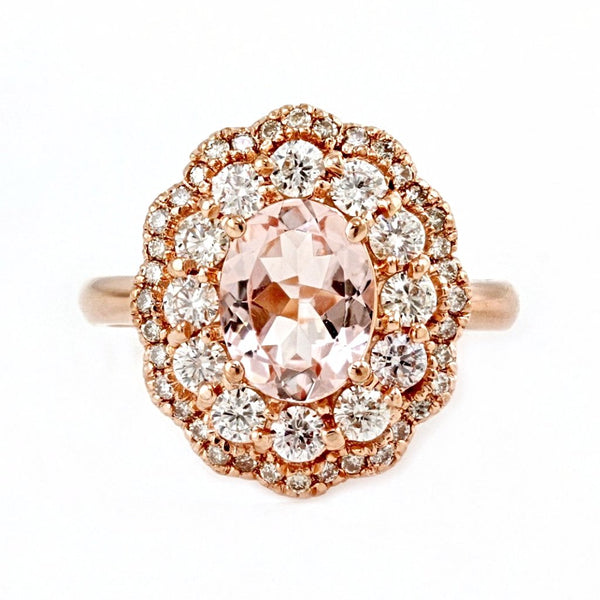 2.43tcw Oval Morganite & Diamonds in 14K Rose Gold Wedding Engagement Ring