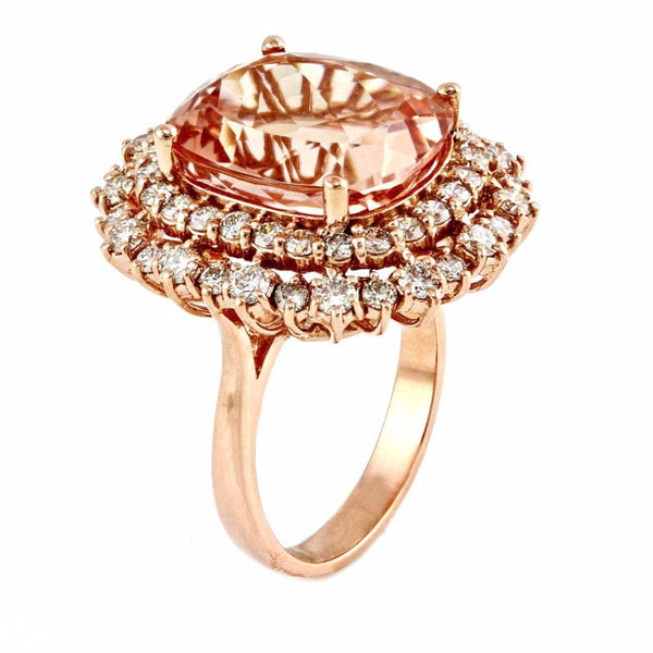 11.78tcw Cushion Morganite & Diamonds in 14K Rose Gold Anniversary Ring