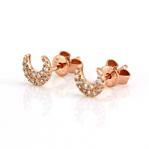 0.11ct Pavé Round Diamonds in 14K Gold Mini Crescent Moon Stud Earrings