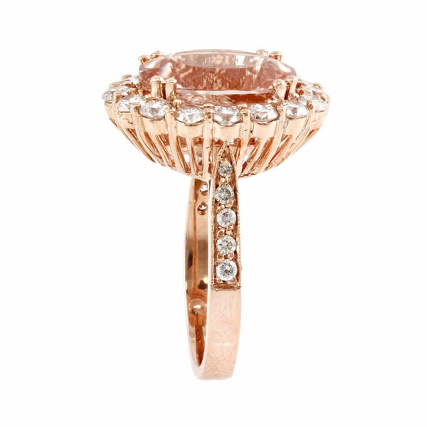 6.98tcw Oval Morganite & Diamonds in 14K Rose Gold Engagement Halo Ring