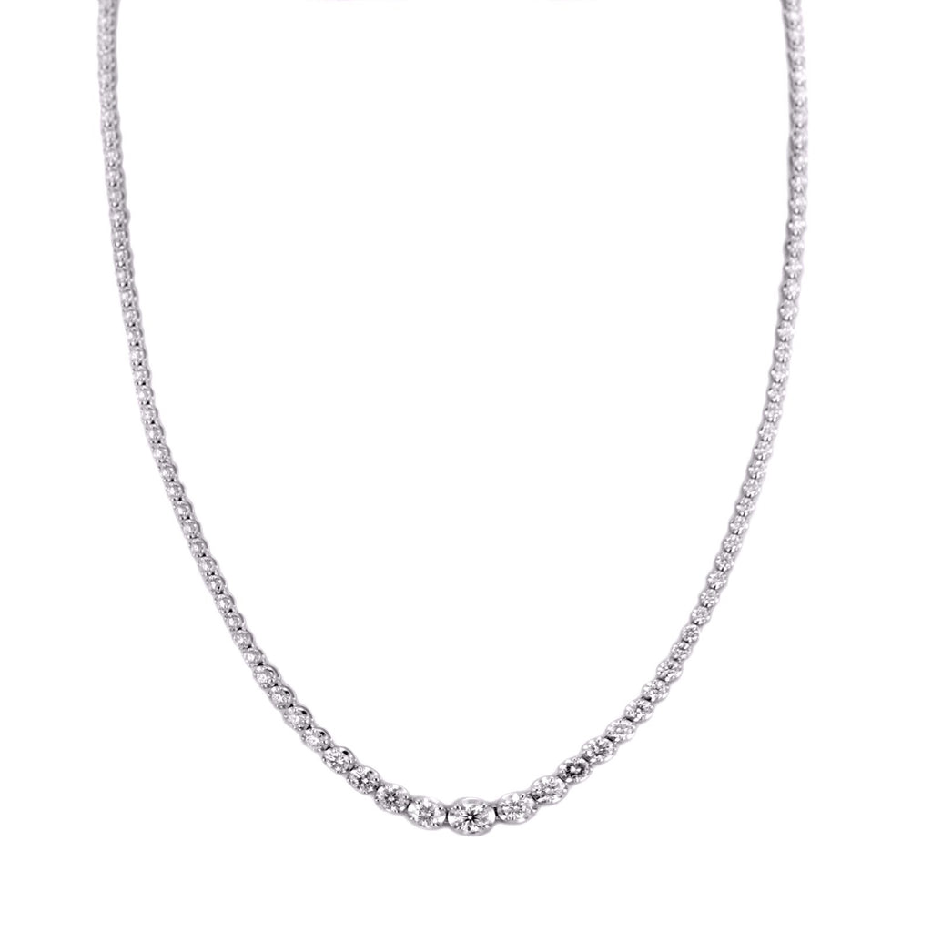 6.50tcw Graduated Round Diamonds in 18K White Gold Tennis Necklace 16.5"