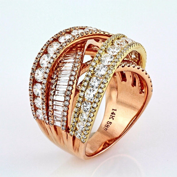 3.03tcw Round Diamonds in 14K Multicolor Gold Overlapping Cocktail Ring