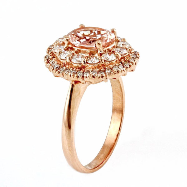 2.43tcw Oval Morganite & Diamonds in 14K Rose Gold Wedding Engagement Ring