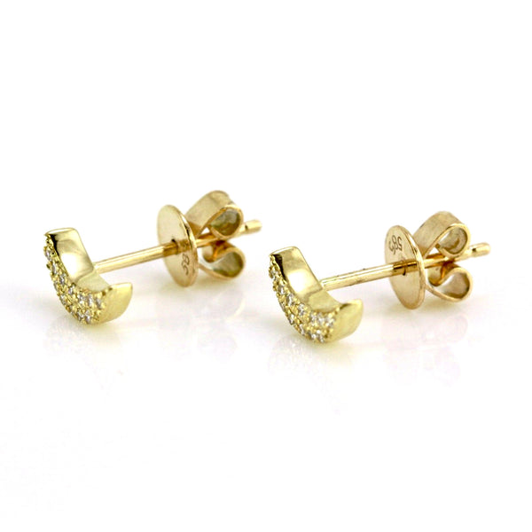 0.08ct Pavé Round Diamonds in 14K Gold Mini Half Moon Stud Earrings