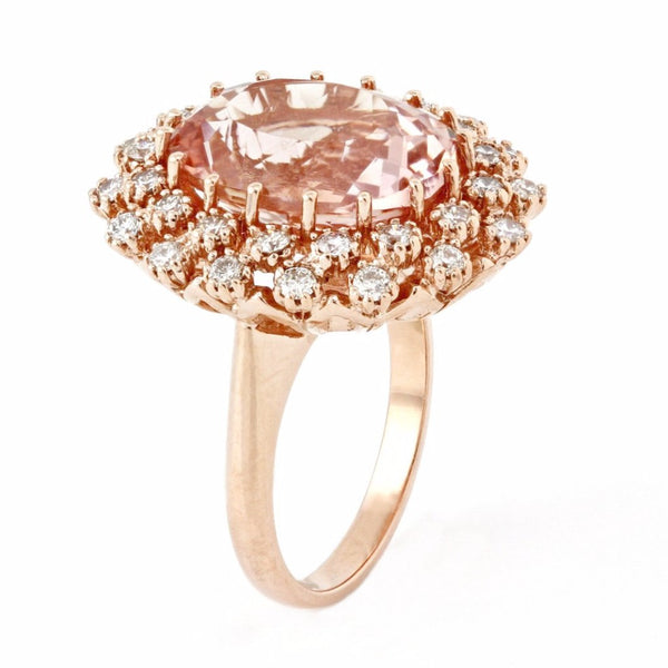 10.36tcw Oval Morganite & Diamonds in 14K Rose Gold Wedding Anniversary Ring