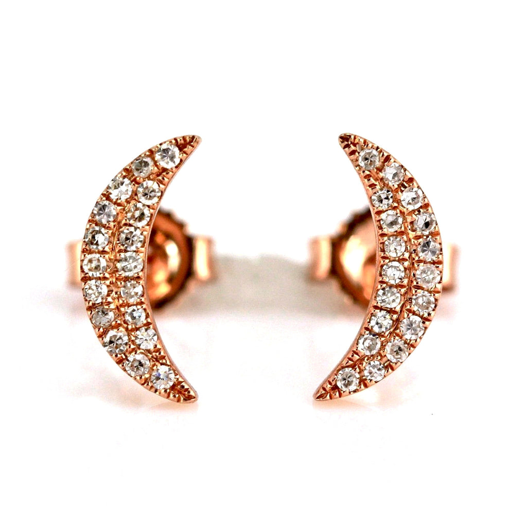 0.09ct Pavé Round Diamonds in 14K Gold Mini Crescent Moon Stud Earrings