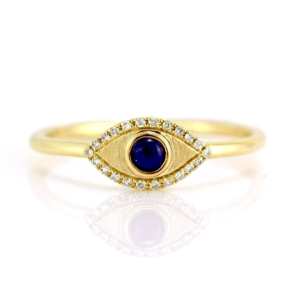 0.15ct Lapis Lazuli & Diamonds in 14K Gold Evil Eye Statement Ring