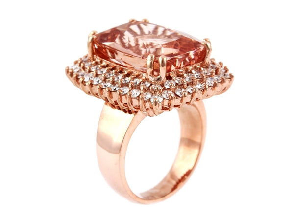 17.64ct Rectangular Morganite & Diamonds in 14K Rose Gold Cocktail Ring