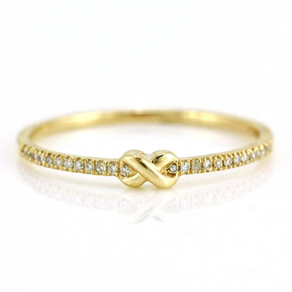 0.06ct Pavé Round Diamonds in 14K Gold Skinny Infinity Knot Band Ring