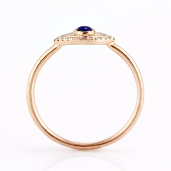 0.15ct Lapis Lazuli & Diamonds in 14K Gold Evil Eye Statement Ring