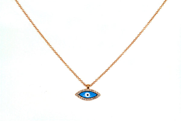 0.09ct Pavé Round Diamonds in 14K Gold Evil Eye Charm Pendant Necklace
