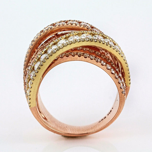 3.03tcw Round Diamonds in 14K Multicolor Gold Overlapping Cocktail Ring