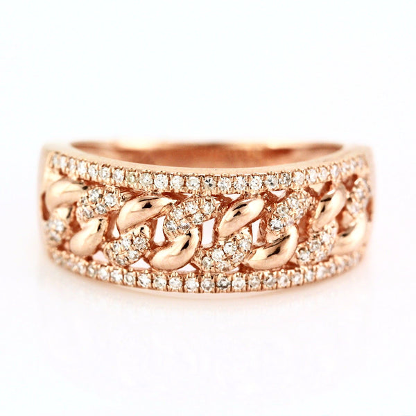 0.25ct Pavé Round Diamonds in 14K Gold Cuban Curb Link Inlay Band Ring