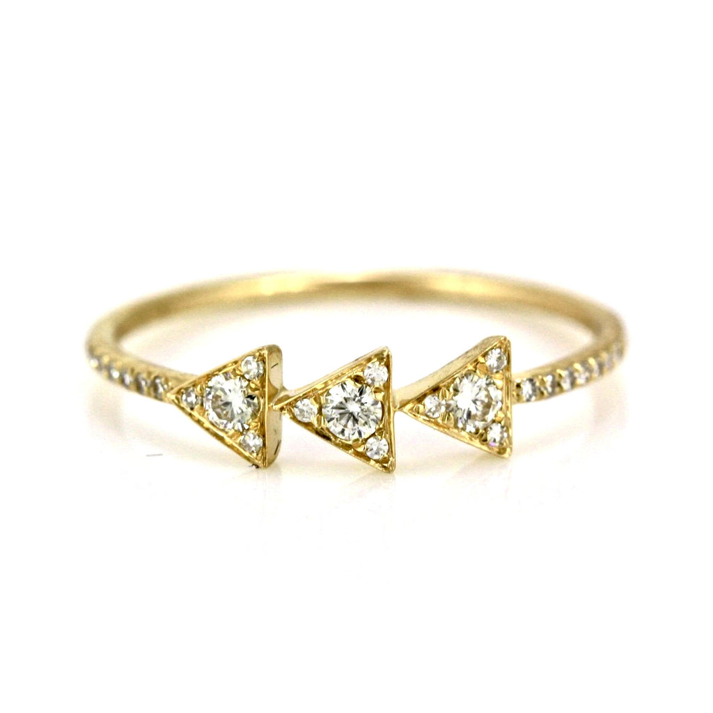0.18ct Pavé Round Diamonds in 14K Gold Trio Triangle Chevron Band Ring